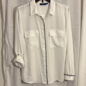 Apt. 9 White Button Down Shirt with Black Trim